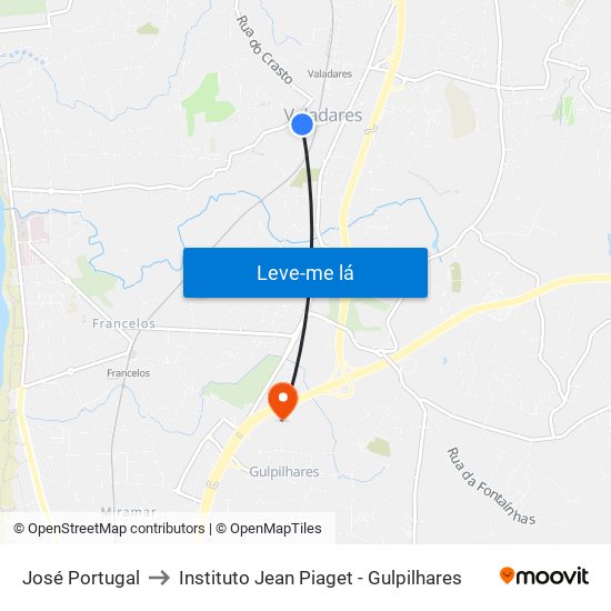 José Portugal to Instituto Jean Piaget - Gulpilhares map