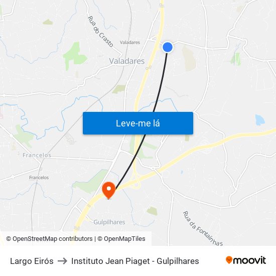 Largo Eirós to Instituto Jean Piaget - Gulpilhares map