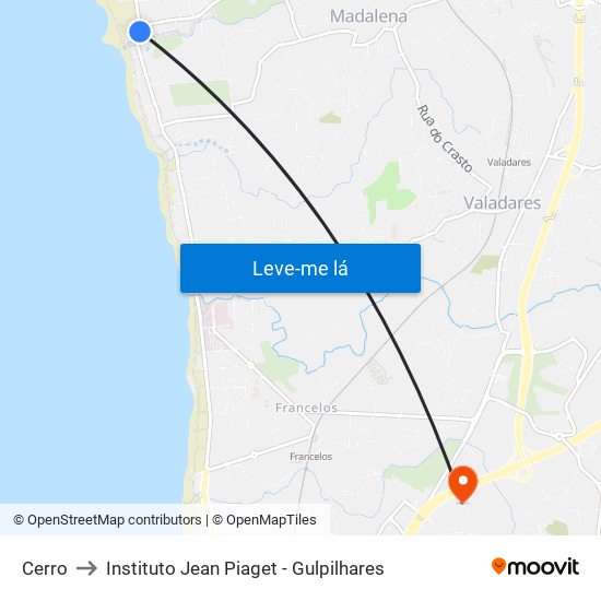 Cerro to Instituto Jean Piaget - Gulpilhares map