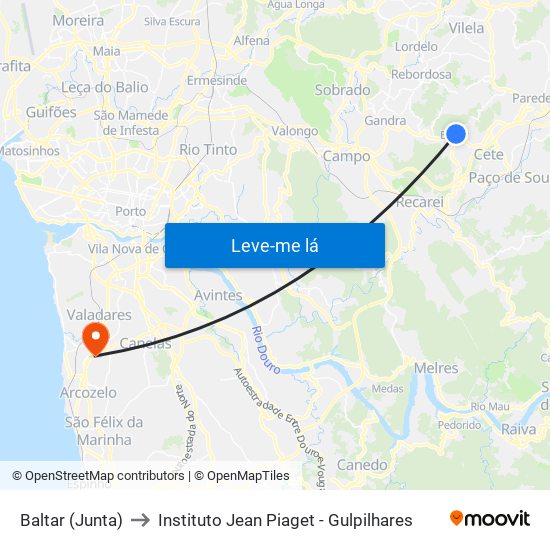 Baltar (Junta) to Instituto Jean Piaget - Gulpilhares map