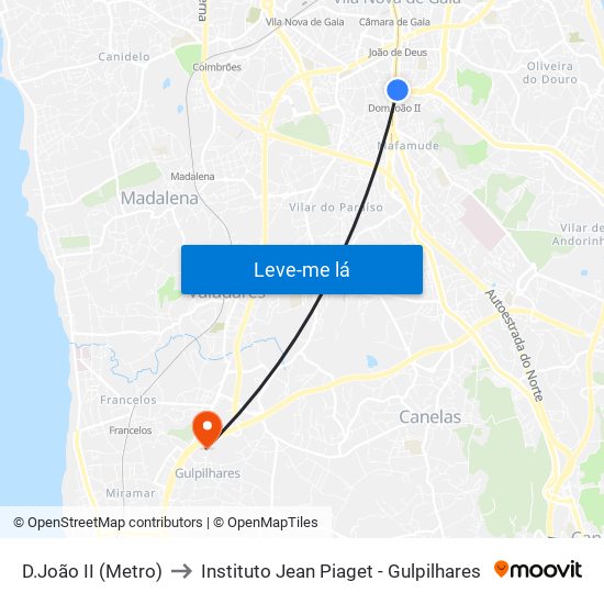 D.João II (Metro) to Instituto Jean Piaget - Gulpilhares map