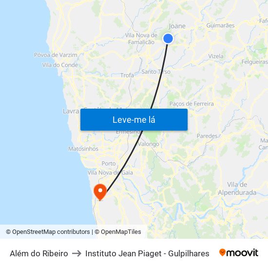 Além do Ribeiro to Instituto Jean Piaget - Gulpilhares map
