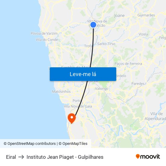 Eiral to Instituto Jean Piaget - Gulpilhares map