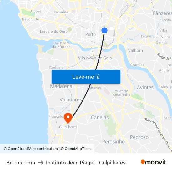 Barros Lima to Instituto Jean Piaget - Gulpilhares map