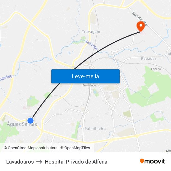 Lavadouros to Hospital Privado de Alfena map