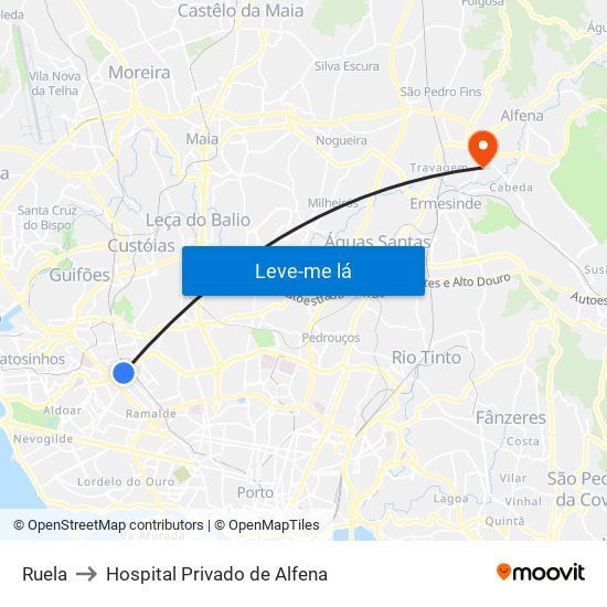 Ruela to Hospital Privado de Alfena map