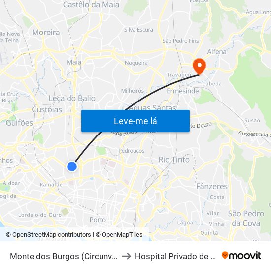 Monte dos Burgos (Circunvalação) to Hospital Privado de Alfena map