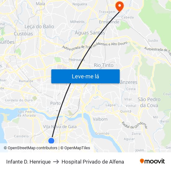 Infante D. Henrique to Hospital Privado de Alfena map