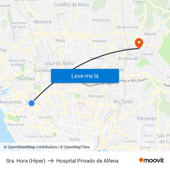 Sra. Hora (Hiper) to Hospital Privado de Alfena map