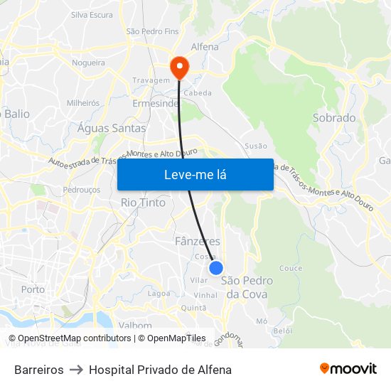 Barreiros to Hospital Privado de Alfena map