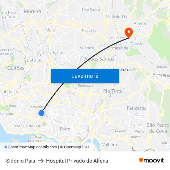 Sidónio Pais to Hospital Privado de Alfena map