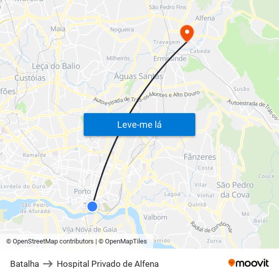 Batalha to Hospital Privado de Alfena map