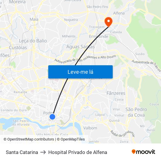 Santa Catarina to Hospital Privado de Alfena map