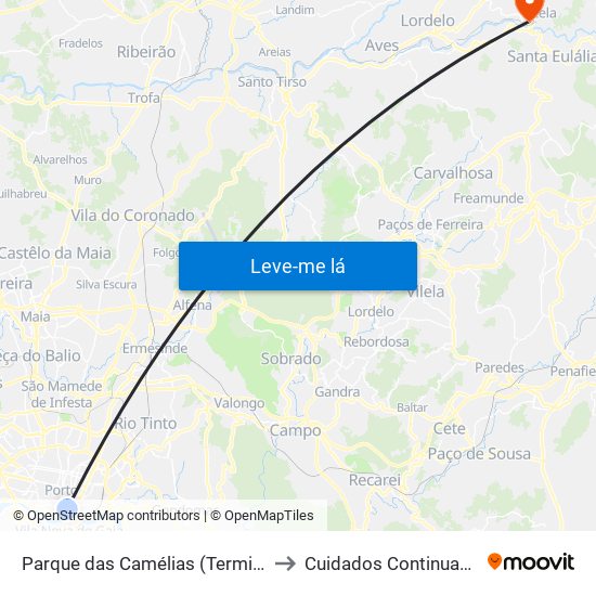 Parque das Camélias (Terminal) to Cuidados Continuados map