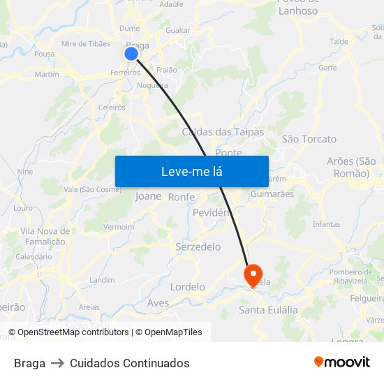 Braga to Cuidados Continuados map