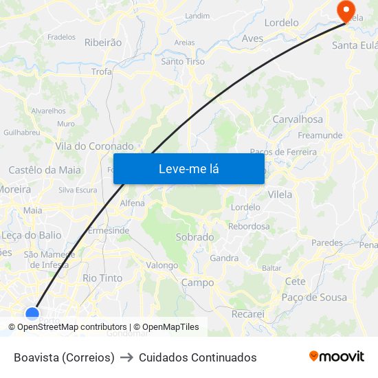 Boavista (Correios) to Cuidados Continuados map