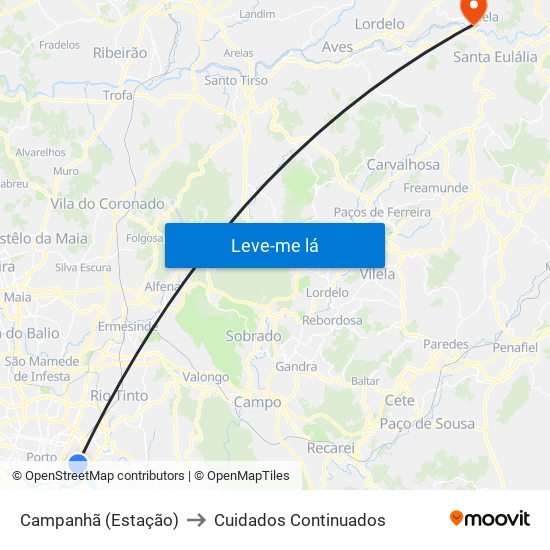 Campanhã (Estação) to Cuidados Continuados map