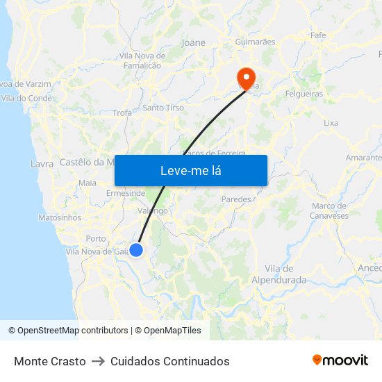 Monte Crasto to Cuidados Continuados map