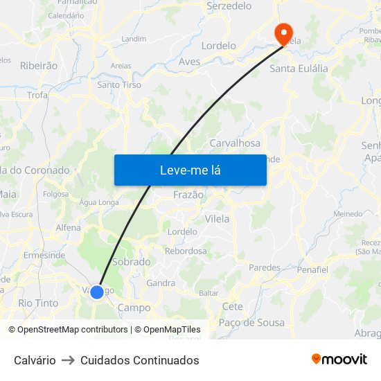 Calvário to Cuidados Continuados map