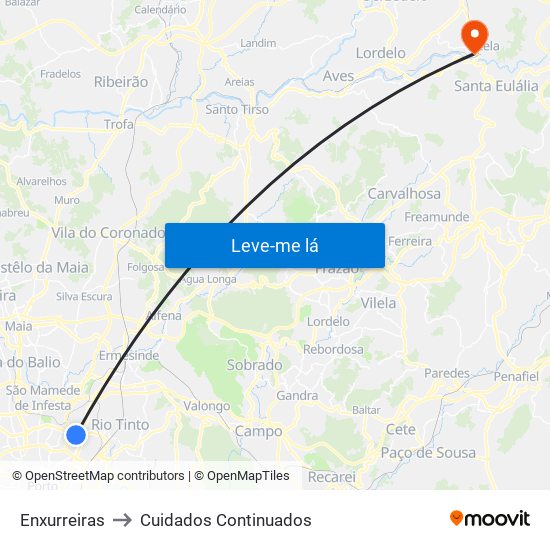 Enxurreiras to Cuidados Continuados map