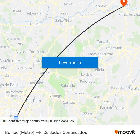 Bolhão (Metro) to Cuidados Continuados map