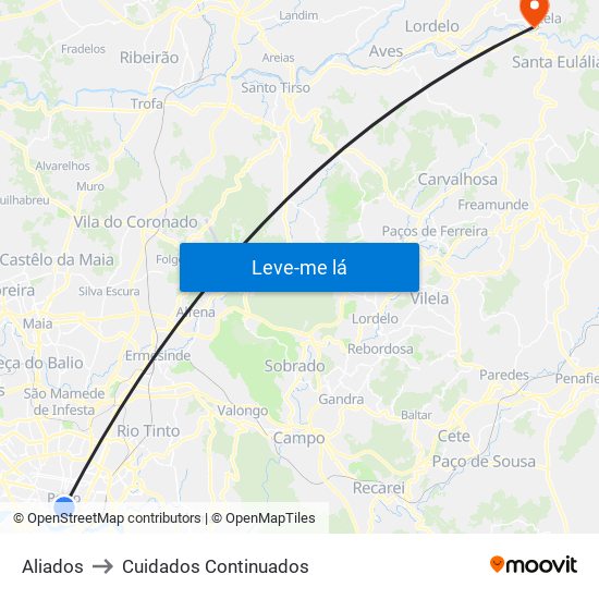 Aliados to Cuidados Continuados map