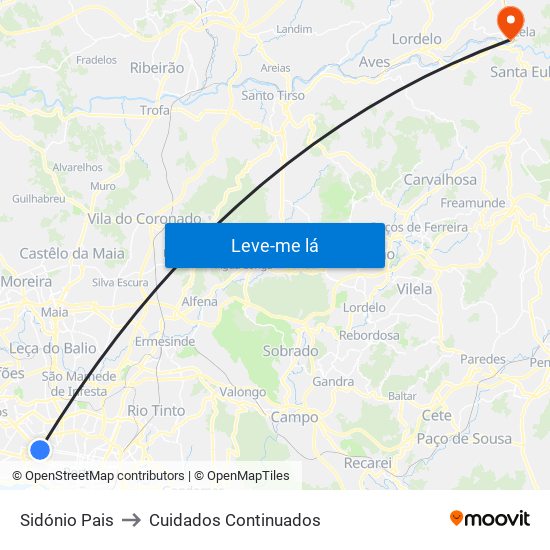 Sidónio Pais to Cuidados Continuados map