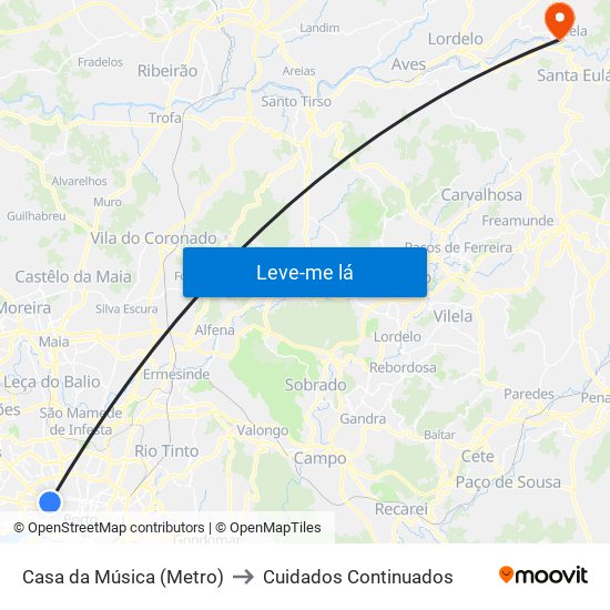 Casa da Música (Metro) to Cuidados Continuados map