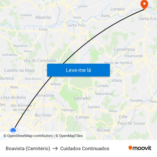 Boavista (Cemitério) to Cuidados Continuados map