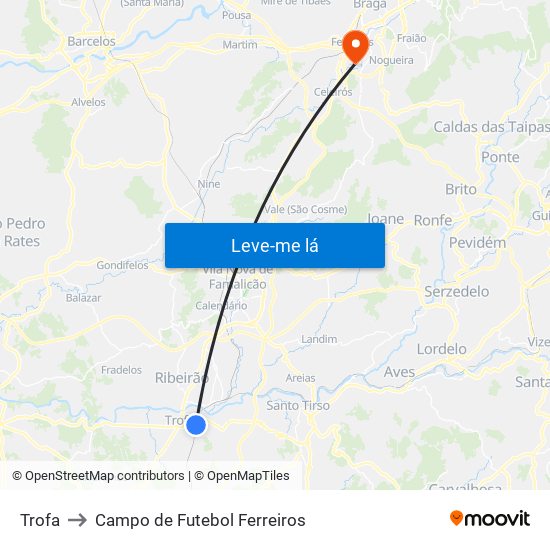 Trofa to Campo de Futebol Ferreiros map