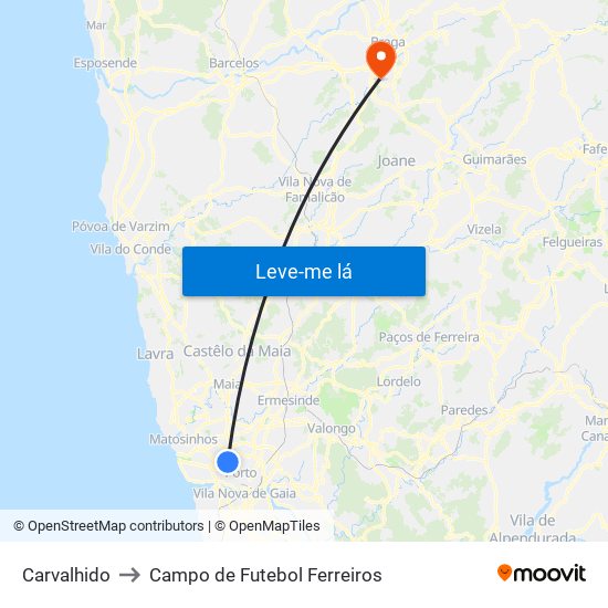 Carvalhido to Campo de Futebol Ferreiros map