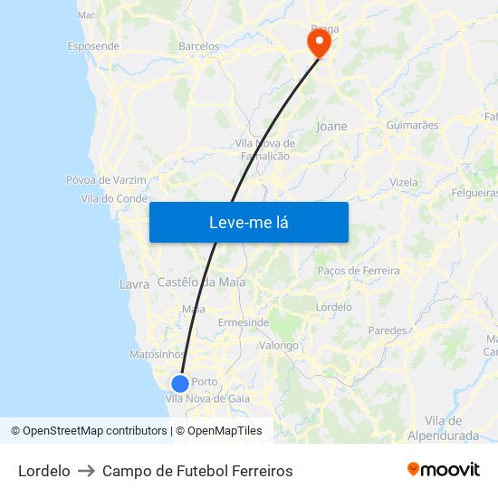 Lordelo to Campo de Futebol Ferreiros map