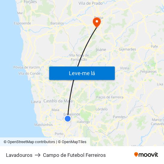 Lavadouros to Campo de Futebol Ferreiros map