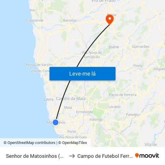 Senhor de Matosinhos (Metro) to Campo de Futebol Ferreiros map