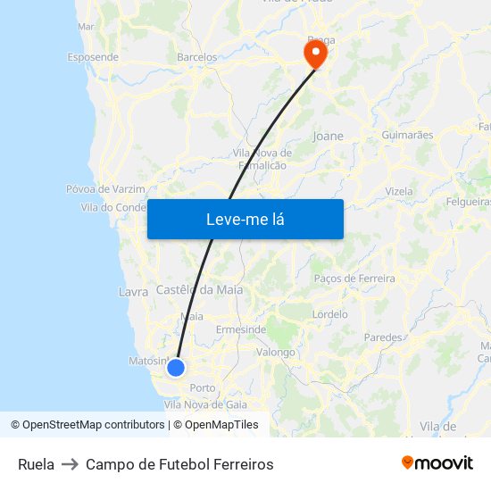 Ruela to Campo de Futebol Ferreiros map