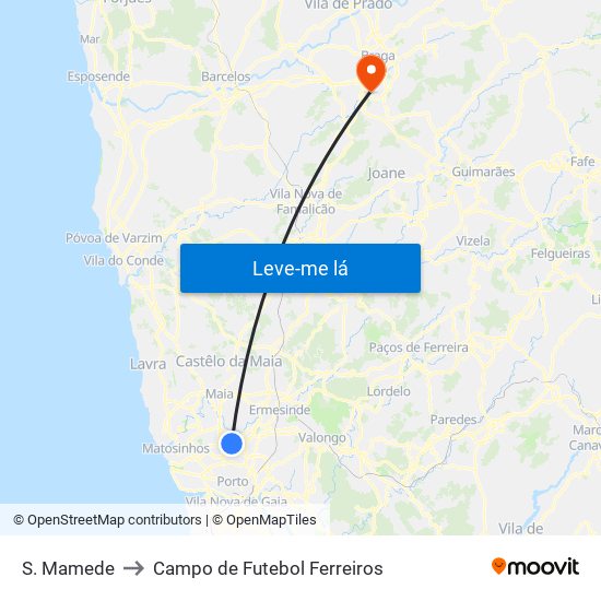 S. Mamede to Campo de Futebol Ferreiros map