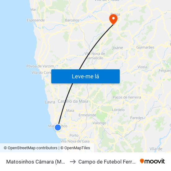 Matosinhos Câmara (Matc1) to Campo de Futebol Ferreiros map