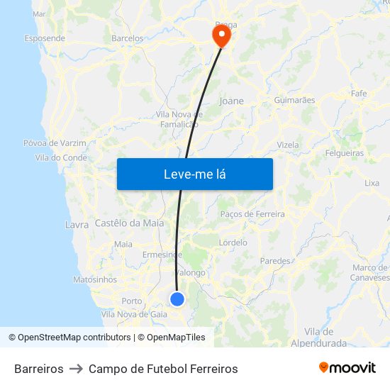 Barreiros to Campo de Futebol Ferreiros map