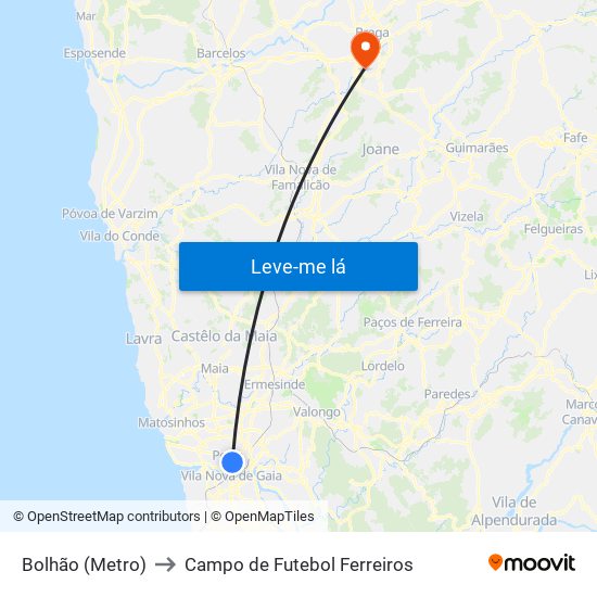 Bolhão (Metro) to Campo de Futebol Ferreiros map