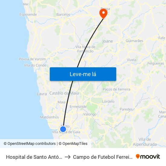 Hospital de Santo António to Campo de Futebol Ferreiros map