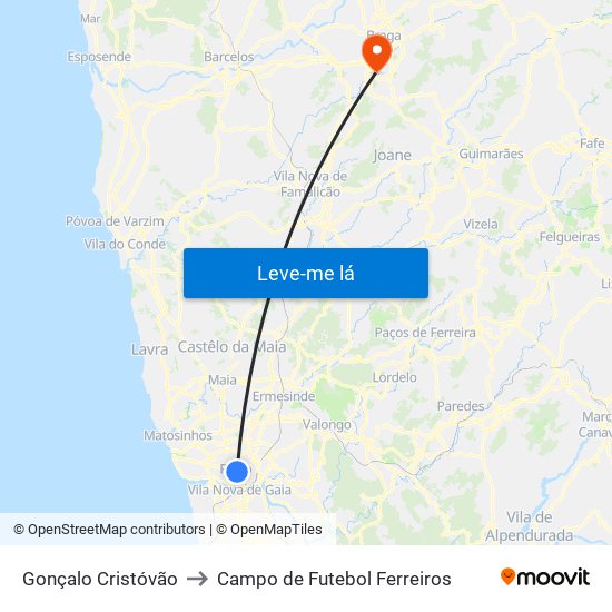 Gonçalo Cristóvão to Campo de Futebol Ferreiros map