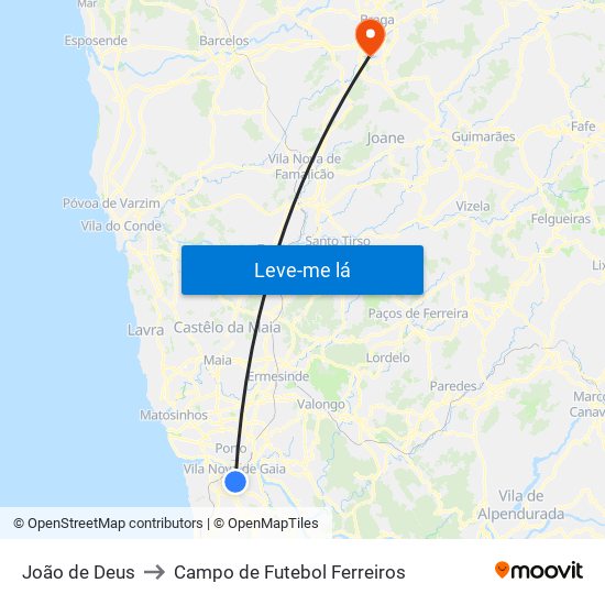 João de Deus to Campo de Futebol Ferreiros map