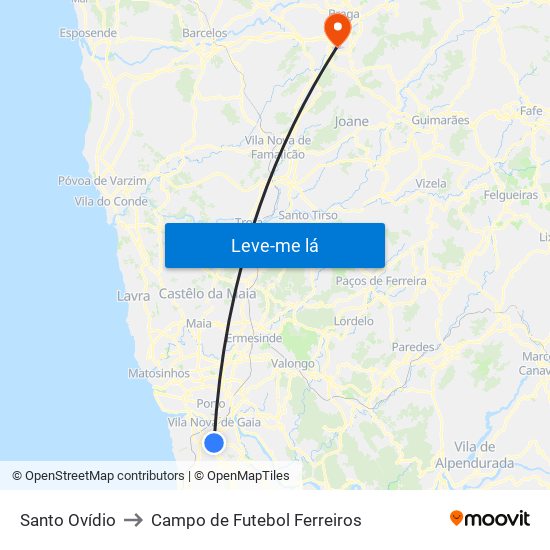 Santo Ovídio to Campo de Futebol Ferreiros map