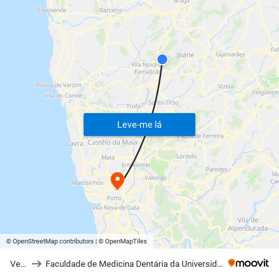 Veiga to Faculdade de Medicina Dentária da Universidade do Porto map