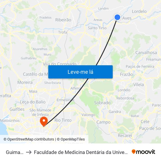 Guimarães to Faculdade de Medicina Dentária da Universidade do Porto map