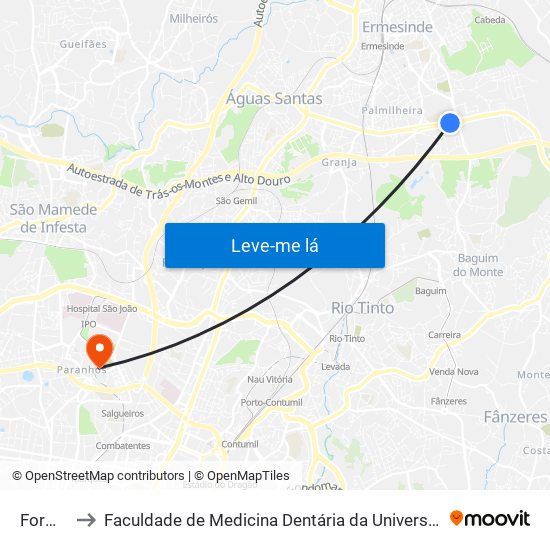 Formiga to Faculdade de Medicina Dentária da Universidade do Porto map