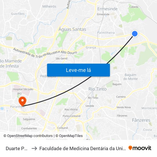 Duarte Pacheco to Faculdade de Medicina Dentária da Universidade do Porto map