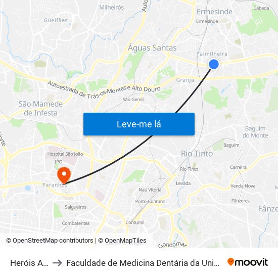 Heróis Angola to Faculdade de Medicina Dentária da Universidade do Porto map