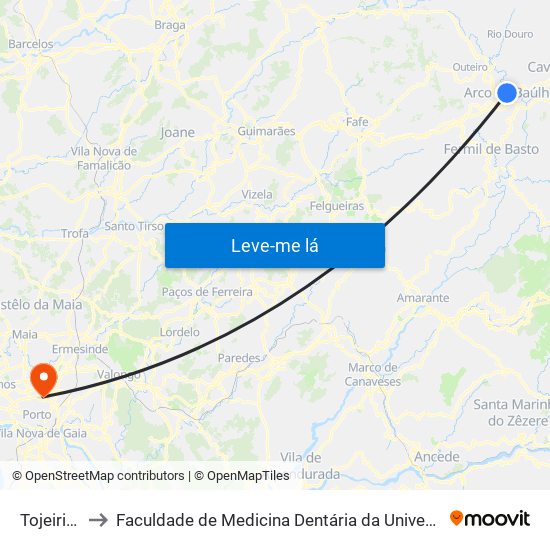 Tojeirinhas to Faculdade de Medicina Dentária da Universidade do Porto map