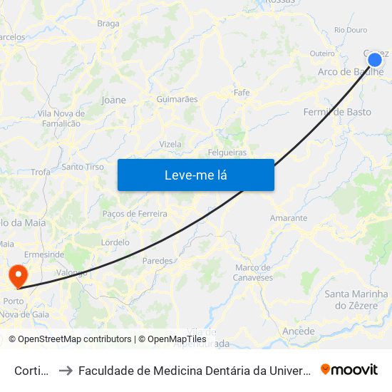 Cortinhas to Faculdade de Medicina Dentária da Universidade do Porto map